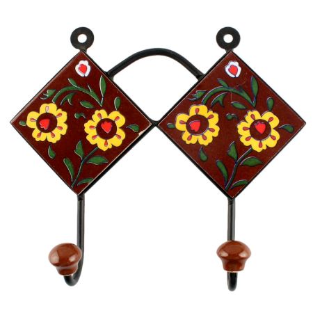 Brown Base Yellow Tiny Flower Ceramic Tile Hook